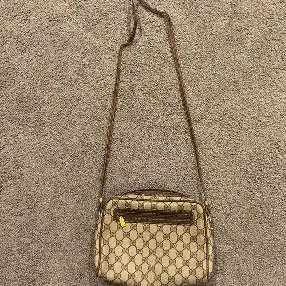 Gucci Vintage 90s Monogram Brown Leather Crossbody Purse Shoulder Bag Y2K Gift! - Picture 2 of 12